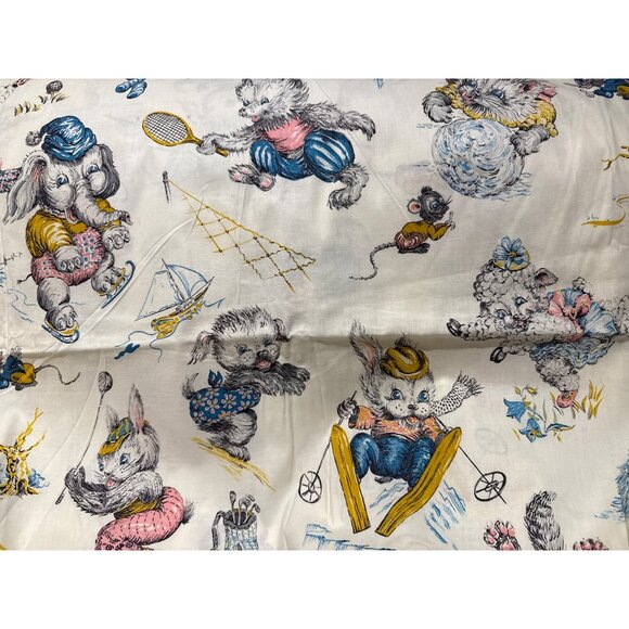 Vintage Childrens Fabric With Playful Animal Sports Prints 36" Width Cotton Mate - Picture 10 of 11